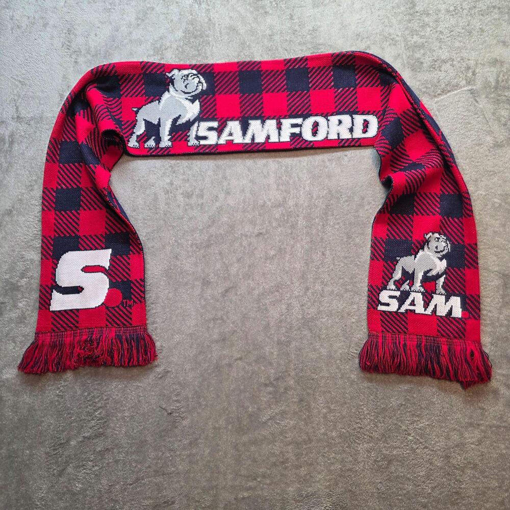Samford Bulldogs Knit Scarf Mens One Size Red Plaid NCAA Soccer Ruffneck